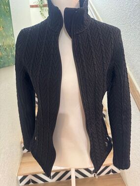 Spyder Black Cable-Knit Zip Jacket Size SM - Nice Jacket!🧥